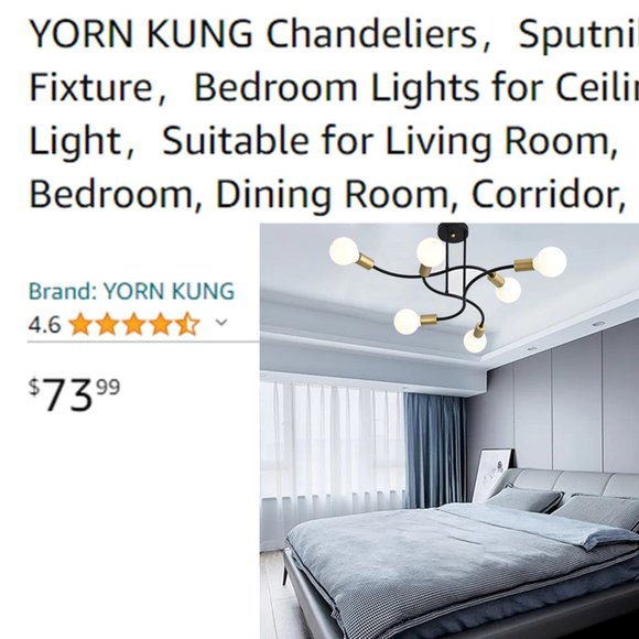 YORN KUNG Sputnik Chandelier Light Fixture ❇ 6-Light ❇ NEW IN BOX!! - Picture 12 of 12